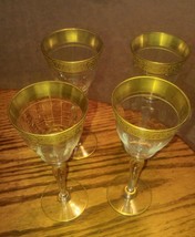 Lot  4 Tiffin? Minton? Sherry Port Gold Rim Goblets Glasses Vintage Rose... - £50.81 GBP