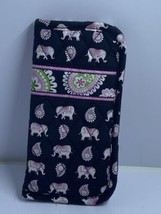 Vera Bradley eyeglass slipcase pouch black with pink elephants quilted f... - $9.85