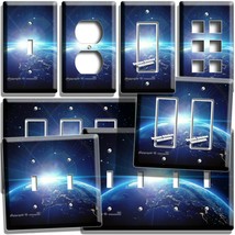 Blue Planet Earth Space Sunrise Stars Lightswitch Outlet Plates Celestial Decor - £13.14 GBP+