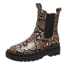 Snake Print Platform Ankle Boots Women Autumn Pu Leather Thick Sole Chelsea Boot - £36.90 GBP