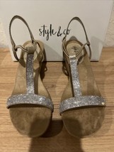 Style &amp; Co. Women&#39;s Dark Sand W Rhinestones Wedge Shoes Size 7.5M NEW - £31.38 GBP