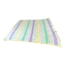 Handmade Pastel Rainbow Baby Afghan Crochet cRIB Blanket Green Purple 34”x27” - £29.88 GBP