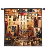 53x53 MEDITERRANEAN GOLD Harbor Ocean Sea Sailboat Villa Tapestry Wall H... - £139.55 GBP