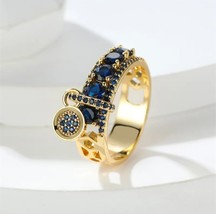 Anillo de piedra azul real Vintage para mujer, Color oro amarillo, anillos de bo - £19.80 GBP