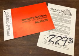 Vintage PEUGEOT Bicycle OWNERS MANUAL &amp; BIKE STORE RECEIPT 1980s UO8 Cyc... - £19.45 GBP