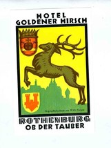 Hotel Goldener Hirsch Luggage Label Rothenburg Ob Der Tauber Germany - $11.88