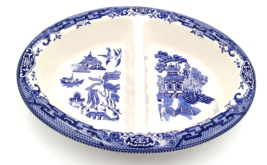 Churchill England Blue Willow Oval Divided Vegetable Dish  10&quot; x 7.25&quot; Japan - £13.29 GBP