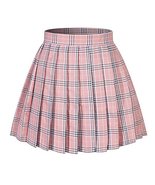 Women`s Flared Tartan Check Pleated Skirts(4XL ,Pink Mixed White Black) - $23.75