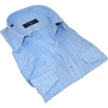Men's Ciazzo Turkey 100% Linen Breathable Shirt Short Sleeves #Linen 32 Med Blue image 5