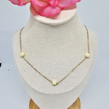 Vintage Carved  Flower Beaded Chain Choker Gold Tone Necklace - £18.09 GBP