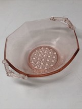 Vintage Pink Depression Ware Glass 6&quot; Octagon Bowl Art Deco Design with Handles - £15.49 GBP
