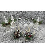 Vintage Plastic Christmas Bundle Glitter Church Antler Lantern Ornaments... - $17.97