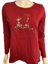 Coldwater Creek Red Long Sleeve Round Neck Holiday T Shirt Size PM - £14.93 GBP