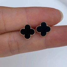 Type A Black Jadeite Post Earrings 18K Rose Gold Icy Black Jadeite Ear Studs - £161.46 GBP