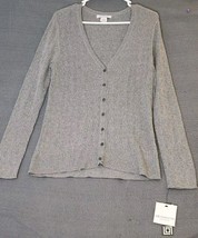 Liz Claiborne Lightweight Size Large Gray Cable Knit Cardigan Button Fro... - $13.81