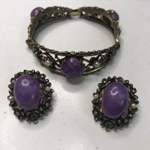 Vintage SELRO Victorian Edwardian Purple Cab Earrings and Bracelet Set RARE - £111.70 GBP