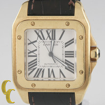Cartier Santos 100 2657 Automatique 18k or Jaune Watch W / Bracelet Cuir Cadeau - £13,037.82 GBP