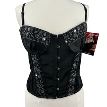 Coquette Corset Bustier XL womens black lace embroidered lingerie tie back NEW - £24.81 GBP