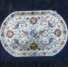 12&quot;x8&quot; White Marble Serving Tray Peacock Inlay Floral Art Kitchen Decor ... - £370.18 GBP