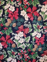 Vintage Joan Kessler Christmas. Plaid Bows Pinecones Holly Berries 3 Yards x 60&quot; - £32.34 GBP