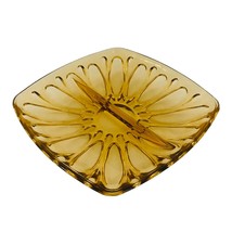 1950s Amber Pressed Glass Sectioned Serving Dish, Mid-Century Candy Dish  - $17.88