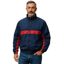 Vintage Reebok Full Zip Retro Blue Red Strip Windbreaker Jacket Men's XL - $13.79