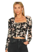 Free People Hilary Printed Top Black Combo Floral Size S MSRP $98 NWT 2202-04 - £28.43 GBP
