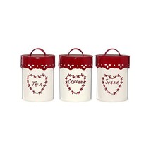 Premier Housewares Anglaise Tea/Coffee and Sugar Canisters - Cream/Red, Set of 3 - £41.88 GBP