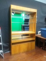 Mid Century Honey Birch BAR Display Shelves w Cabinet * mirror + light a... - £283.53 GBP