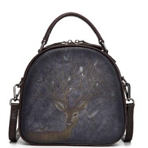 Women&#39;s Leather Top-handle Bag Retro Genuine Leather Circular Bags For Female Vi - £96.07 GBP