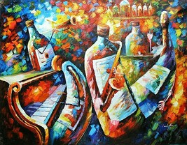 Leonid Afremov-&quot;Bottle Jazz&quot;-Original Oil Painting/Canvas/Hand Signed/COA/40x30 - £1,438.77 GBP