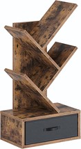 Rolanstar Tree Bookshelf With Drawer, 3 Shelf Rustic Brown, Home Office. - £34.25 GBP