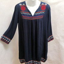 Romeo Juliet Couture M Dress Blue Floral Embroidered Shift Boho Tribal - $24.48