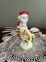 1950 Rooster Chicken Toothpick Holder | Forks for Hors d&#39;oeuvres Anthrop... - £20.63 GBP