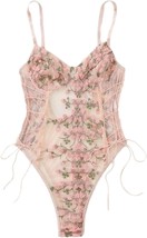 Women Sexy Lace Up Floral Embroidered Bodysuit  - £45.36 GBP