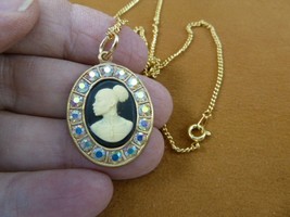 CA30-166) RARE African American LADY ivory + black CAMEO brass pendant necklace - £23.07 GBP