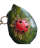 Ladybug Leather Wristlet Wallet Change Coin Purse Zip Charm Flower Garde... - $23.00 CAD