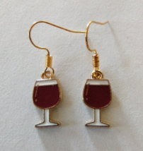 Red Gold and White Wine Glass Earrings - £2.79 GBP