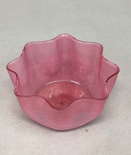 Antique Stephens &amp; Williams Cranberry Glass Threaded Ribbed Finger Bowl ... - $49.50