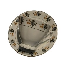 Cup &amp; Saucer VTG Autumn Black Maple Leaves China Tree Marking Fall Coffee Tea - £10.26 GBP