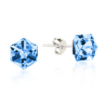 Blue Crystal Prism Cube .925 Silver Post Earrings - £10.75 GBP