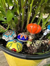 Ceramic mushroom ,mini jeweled garden stakes, potted plant bling, fairy garden m - £5.14 GBP