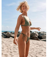 Aerie American Eagle Shine Rib Plunge Bikini Top LARGE Olive Green - $26.11