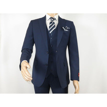 Men Suit BERLUSCONI Turkey 100% Italian Wool Super 180's 3pc Vested #Ber20 Navy image 2