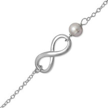 Sterling Silver Infinity Bracelet with Pearl - £15.77 GBP