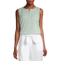 Liz Claiborne Women&#39;s Crew Neck Henley Tank Top MEDIUM Sea Green Chest Pocket - £14.21 GBP