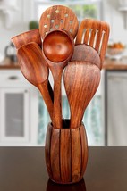 Wooden Spoon Set with Barrel Shaped Spoon Holder/Stand Set of 8(7spoons+... - $37.28