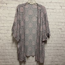 Andree By Unit Womens Open Front Cardigan Pink Gray Paisley 3/4 Sleeve Kimono M - £14.50 GBP