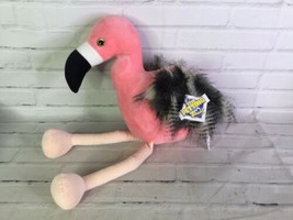 The Petting Zoo Pink Flamingo Plush Stuffed Animal Toy Sparkle Eyes Furry Wings - £24.53 GBP