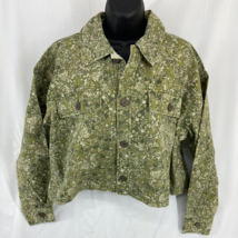 Wild Fable Size Medium Women&#39;s Green Denim Floral Jacket Crop - £16.45 GBP